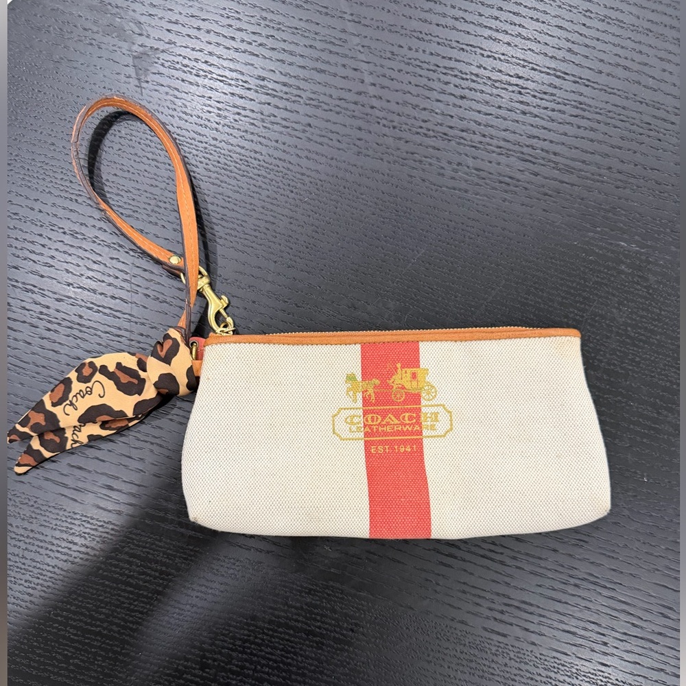 Coach Beige and Red Stripe Wristlet